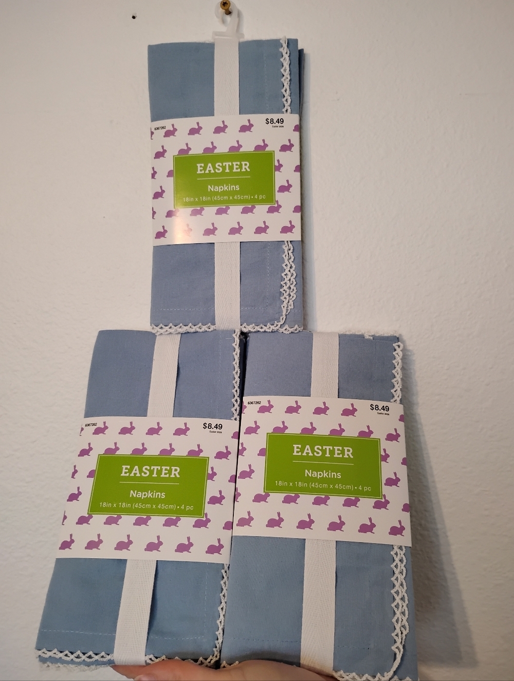 Easter Pastel Blue Napkins- Decorative Trim- Set Of 12